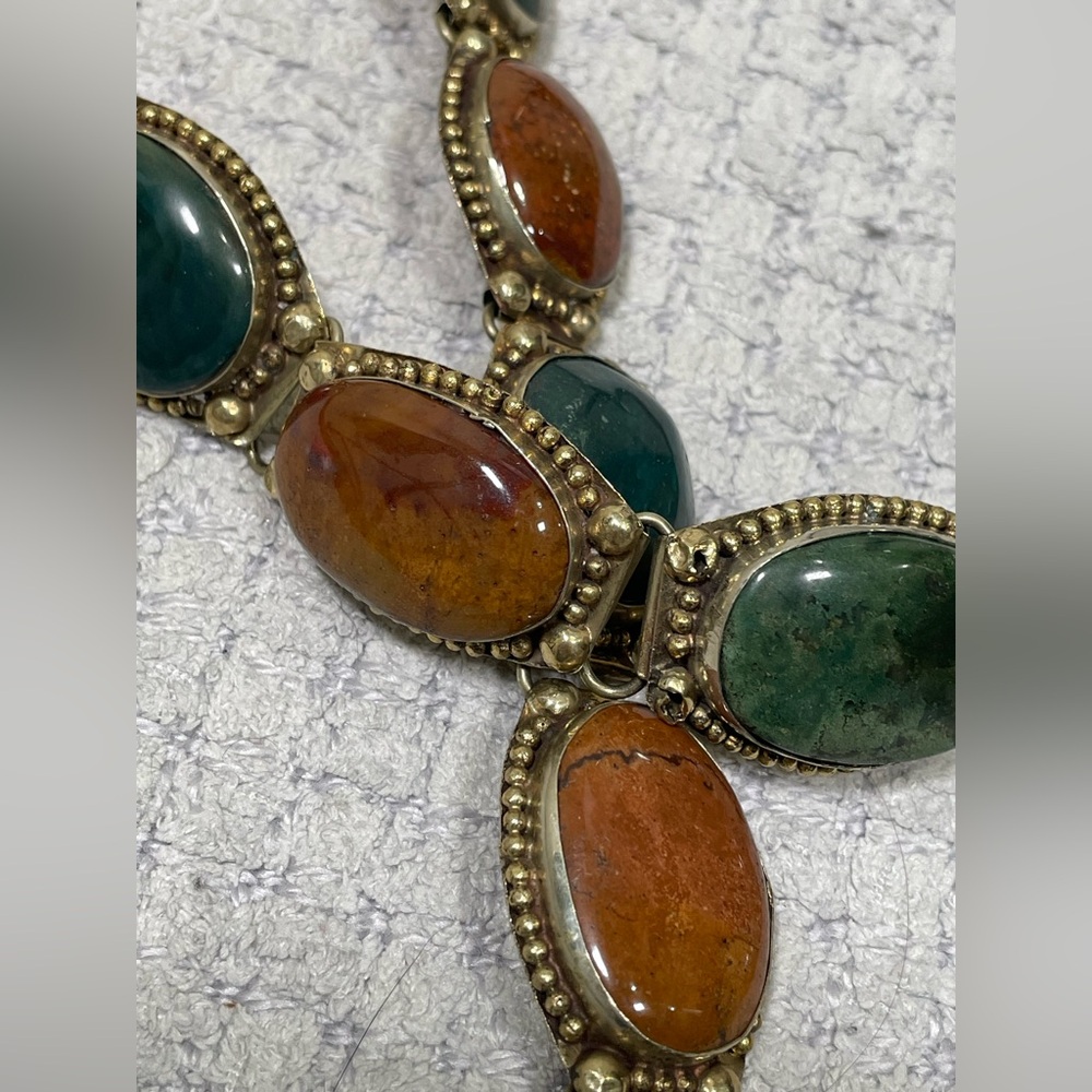 Antique Southwestern Navajo Victorian Specimen Agate Chunky Metal Chain Belt - Picture 17 of 17